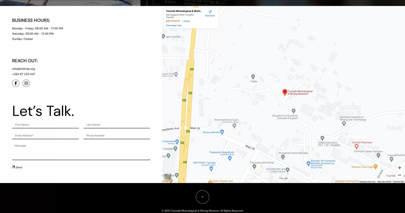 Tsumeb Museum website interface.